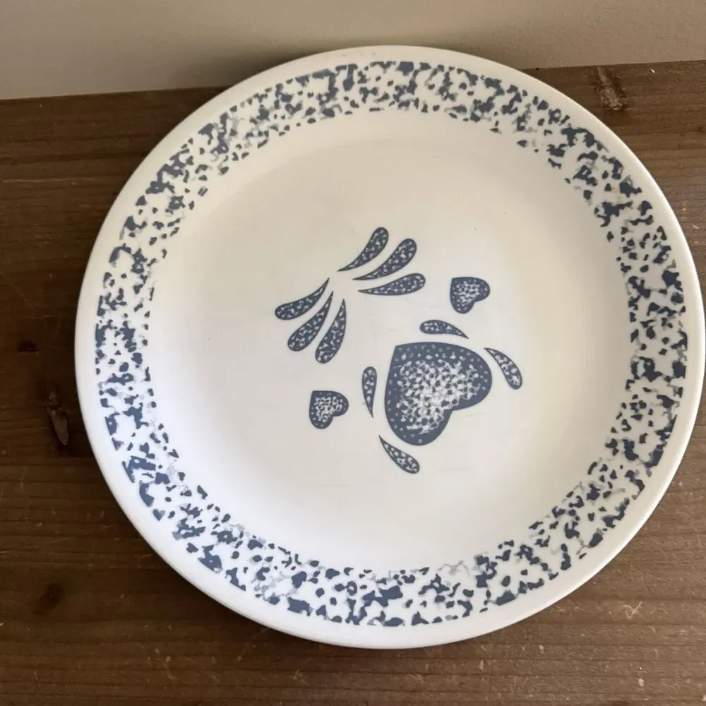 Set of 3 Corelle BLUE HEARTS Dinner Plates Cottagecore Shabby Chic